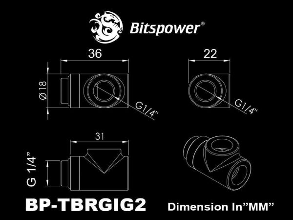 Bitspower T-Block Rotary Fitting, Silver Shining