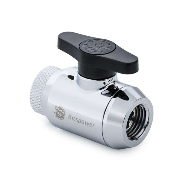 Bitspower Mini Valve with Rotary Inner G1/4" port and Inner G1/4" port, Silver Shining