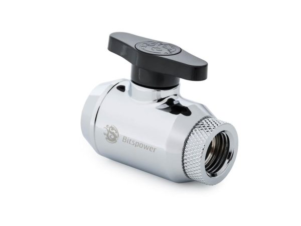 Bitspower Mini Valve with Rotary Inner G1/4" port and Inner G1/4" port, Silver Shining