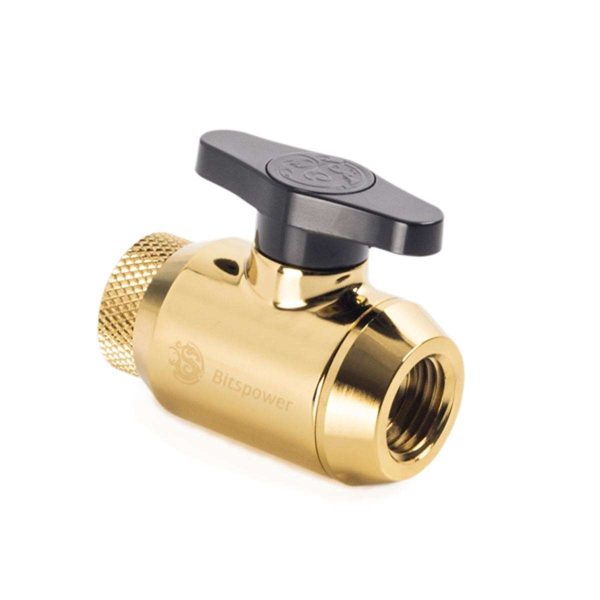 Bitspower Mini Valve with Rotary Inner G1/4" port and Inner G1/4" port, True Brass