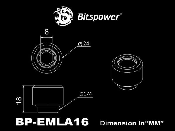 Bitspower G1/4" Advanced Multi-Link Fitting, for 16mm OD Rigid Tubing, Matte Black, 4-pack