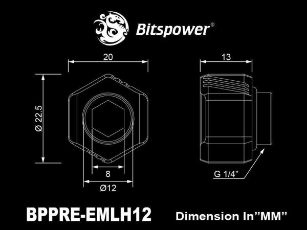 Bitspower Premium G1/4" Hex Multi-Link for 12mm OD Rigid Tubing, Black Sparkle, 6-pack