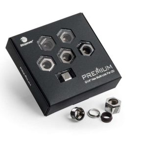 Bitspower Premium G1/4" Hex Multi-Link for 12mm OD Rigid Tubing, Black Sparkle, 6-pack