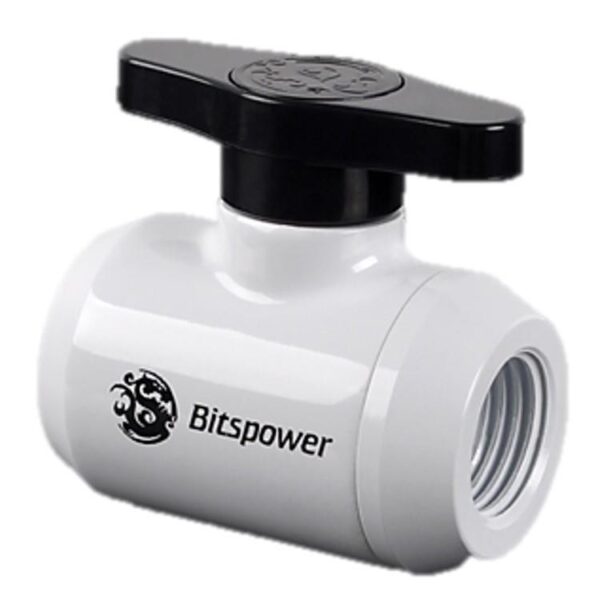 Bitspower G1/4" Mini Valve with Black Handle, Deluxe White Body