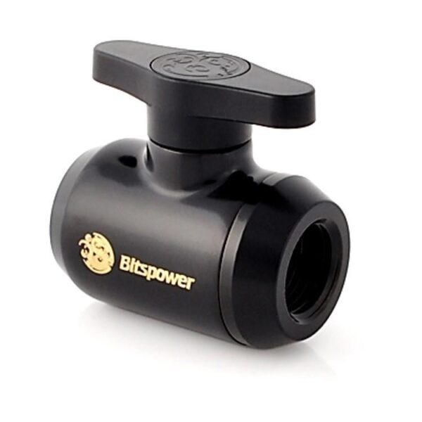 Bitspower G1/4" Mini Valve with Black Handle, Matte Black Body