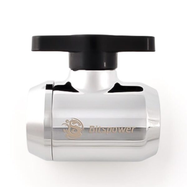 Bitspower G1/4" Mini Valve with Black Handle, Silver Shining Body