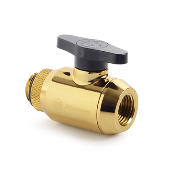 Bitspower Mini Valve with Rotary G1/4" Extender and Inner G1/4" port, True Brass