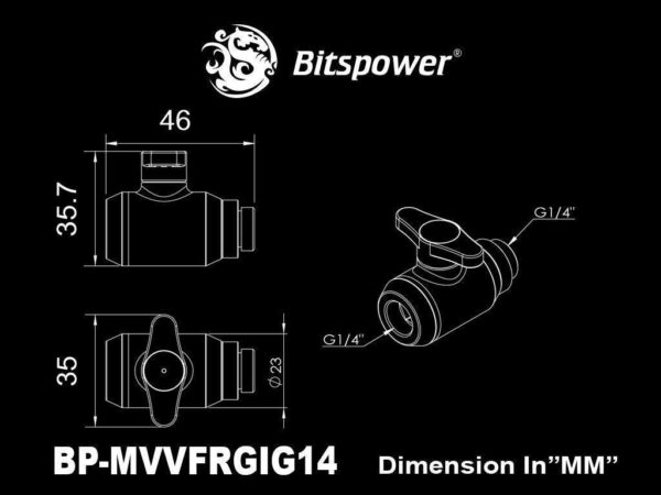 Bitspower Mini Valve with Rotary G1/4" Extender and Inner G1/4" port, True Brass