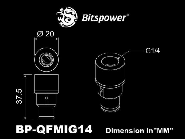 Bitspower Quick Disconnect Male Fitting with G1/4" Female Extender, Silver Shining