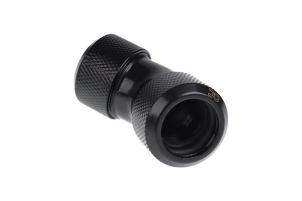 Alphacool Eiszapfen 16mm HardTube Compression Fitting 45° L-connector for Plexi- Brass Tubes - Knurled - Deep Black (17405)