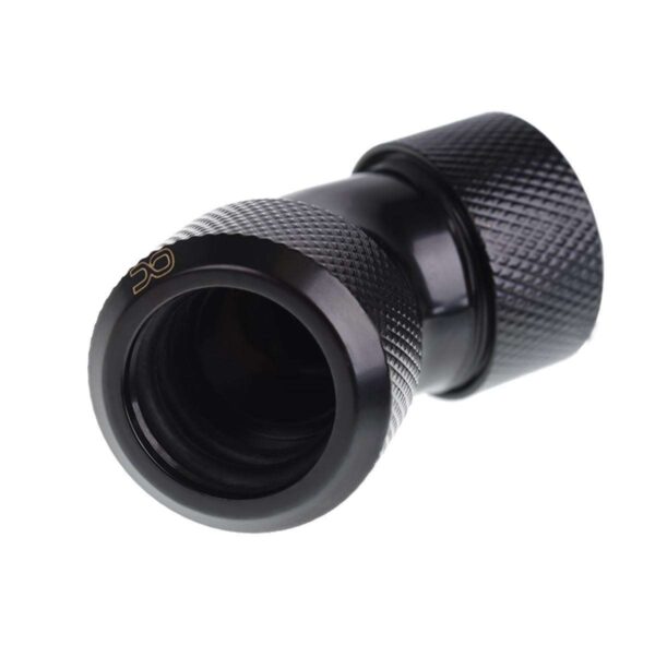 Alphacool Eiszapfen 16mm HardTube Compression Fitting 45° L-connector for Plexi- Brass Tubes - Knurled - Deep Black (17405)