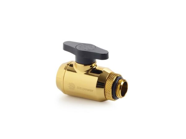 Bitspower Mini Valve with Rotary G1/4" Extender and Inner G1/4" port, True Brass