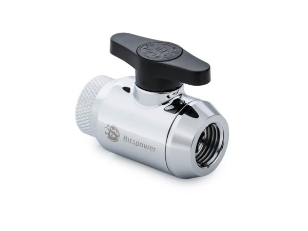 Bitspower Mini Valve with Rotary Inner G1/4" port and Inner G1/4" port, Silver Shining