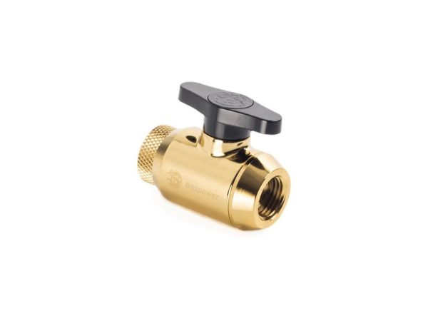 Bitspower Mini Valve with Rotary Inner G1/4" port and Inner G1/4" port, True Brass