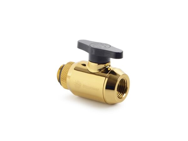 Bitspower Mini Valve with Rotary G1/4" Extender and Inner G1/4" port, True Brass