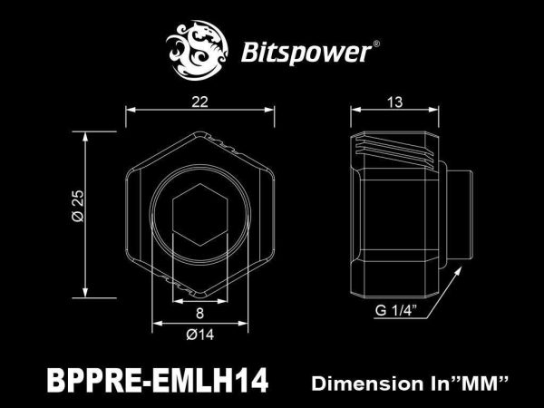 Bitspower Premium G1/4" Hex Multi-Link for 12mm OD Rigid Tubing, Black Sparkle, 6-pack