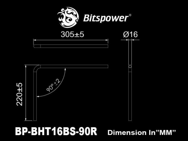 Bitspower Pre-bent 90-Degree Brass Hard Tubing OD16MM Black Sparkle - Length 220x300MM