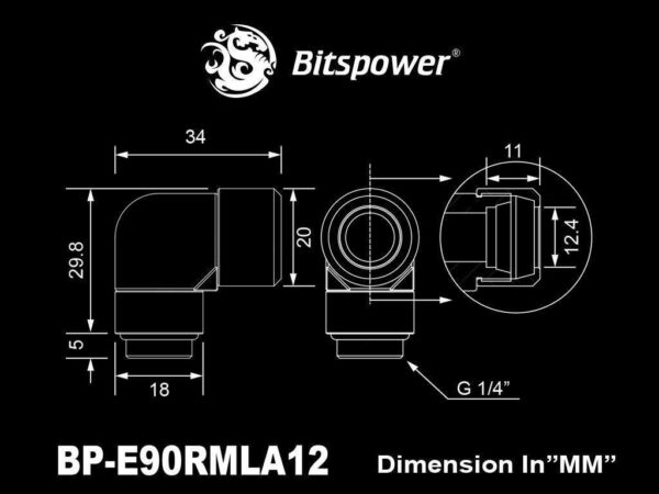 Bitspower Black Sparkle Advanced Rotary G1/4" 90-Degree Multi-Link Adapter For OD 12MM