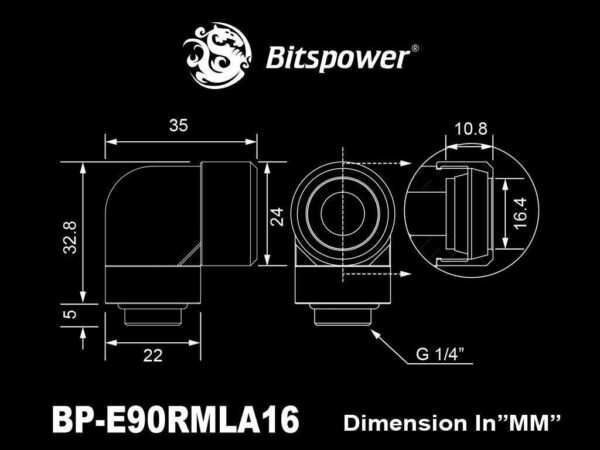 Bitspower Silver Shining Advanced Rotary G1/4" 90-Degree Multi-Link Adapter For OD 16MM