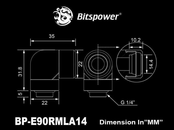 Bitspower True Brass Advanced Rotary G1/4" 90-Degree Multi-Link Adapter For OD 14MM