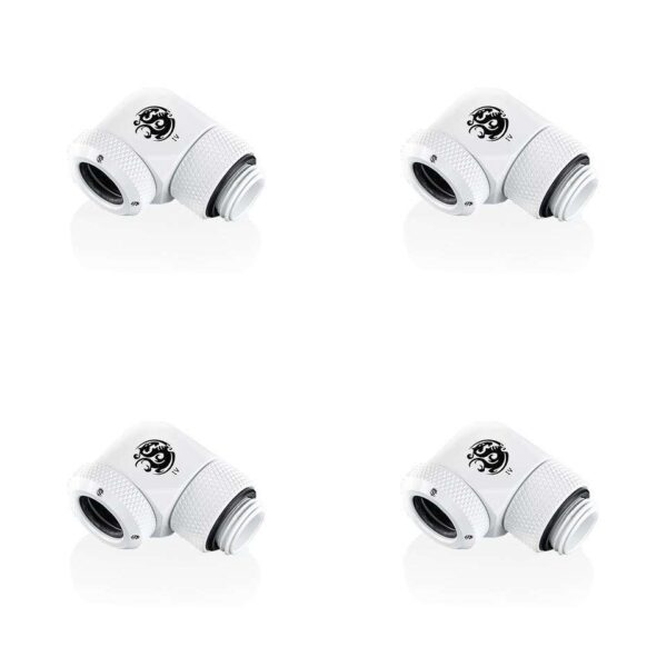 Bitspower Deluxe White Enhance Rotary G1/4" 90-Degree Multi-Link Adapter For OD 12MM (4PCS)