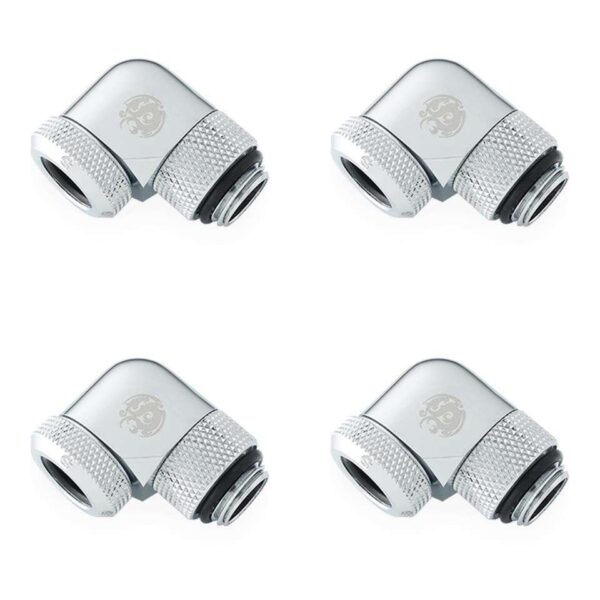 Bitspower Silver Shining Enhance Rotary G1/4" 90-Degree Multi-Link Adapter For OD 12MM (4PCS)