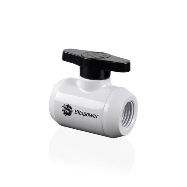 Bitspower G1/4" Mini Valve with Black Handle, Deluxe White Body