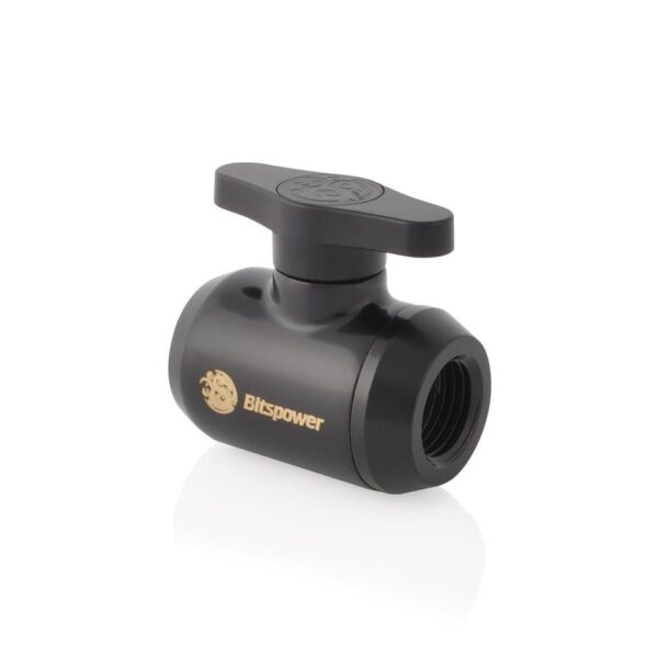 Bitspower G1/4" Mini Valve with Black Handle, Matte Black Body