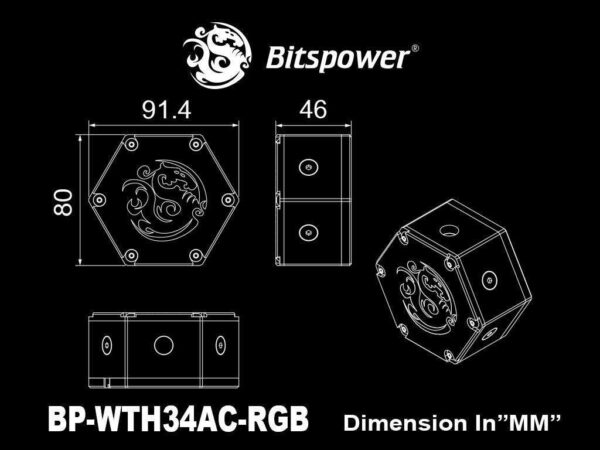 Bitspower Water Tank Hexagon 34 With RGB, Clear