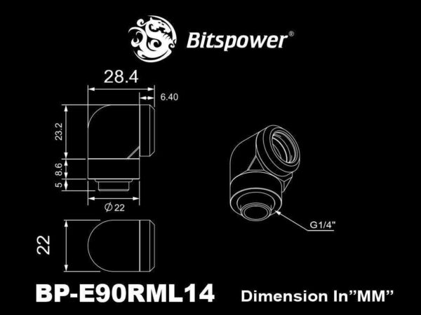 Bitspower Matt Black Enhance Rotary G1/4" 90-Degree Multi-Link Adapter For OD 14MM (2PCS)