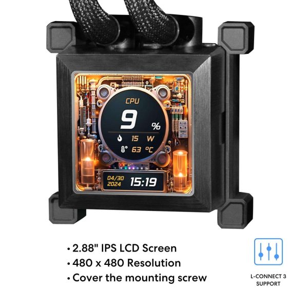 Lian Li Hydroshift 360 AIO - Pre-installed 3 x TL Fans - Side-Mounted Coolant Pathway - 2.88” LCD Screen - 480 × 480 Resolution - Captured Screenshots or Recorded Videos Shift AIO - Black (HSLCD36TW)