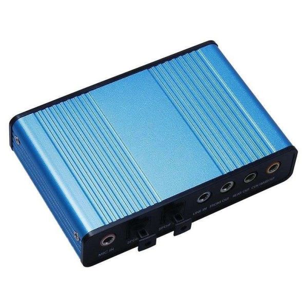 Blue 6 Channel External Sound Card 5.1 Surround Sound USB 2.0 External Optical Audio Sound Card Adapter for PC Laptop