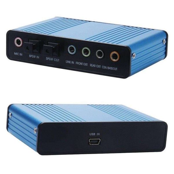 Blue 6 Channel External Sound Card 5.1 Surround Sound USB 2.0 External Optical Audio Sound Card Adapter for PC Laptop