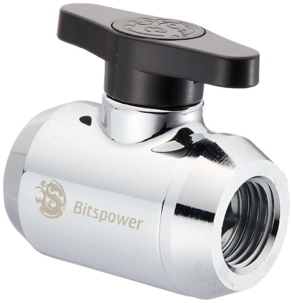 Bitspower G1/4" Mini Valve with Black Handle, Silver Shining Body