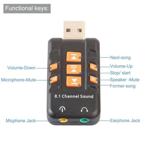 USB Sound Card 8.1 Channel Virtual Audio Adapter AmplifierShell White Black Sound Cards for PC Computer