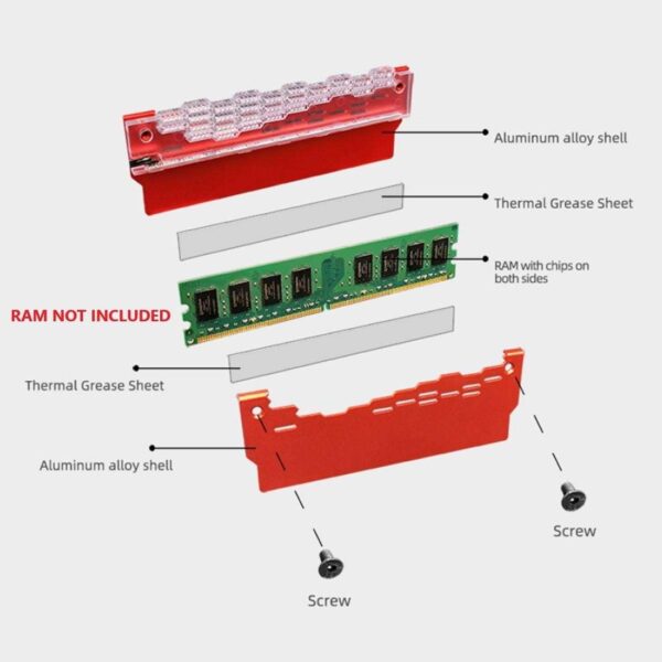 COOLMOON ARGB RAM Heatsink Cooler RGB Memory Cooling Heat Sink 5V 3 Pin 4 Pin Aluminum Alloy RA-2 Colorful Flashing Heat Spreader for Desktop PC Computer Accessories (Red)