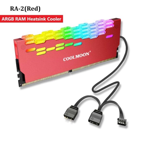 COOLMOON ARGB RAM Heatsink Cooler RGB Memory Cooling Heat Sink 5V 3 Pin 4 Pin Aluminum Alloy RA-2 Colorful Flashing Heat Spreader for Desktop PC Computer Accessories (Red)