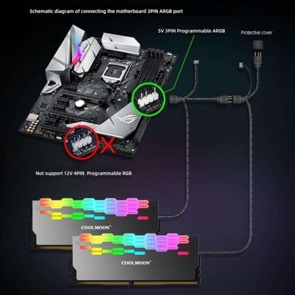 COOLMOON ARGB RAM Heatsink Cooler RGB Memory Cooling Heat Sink 5V 3 Pin 4 Pin Aluminum Alloy RA-2 Colorful Flashing Heat Spreader for Desktop PC Computer Accessories (Red)