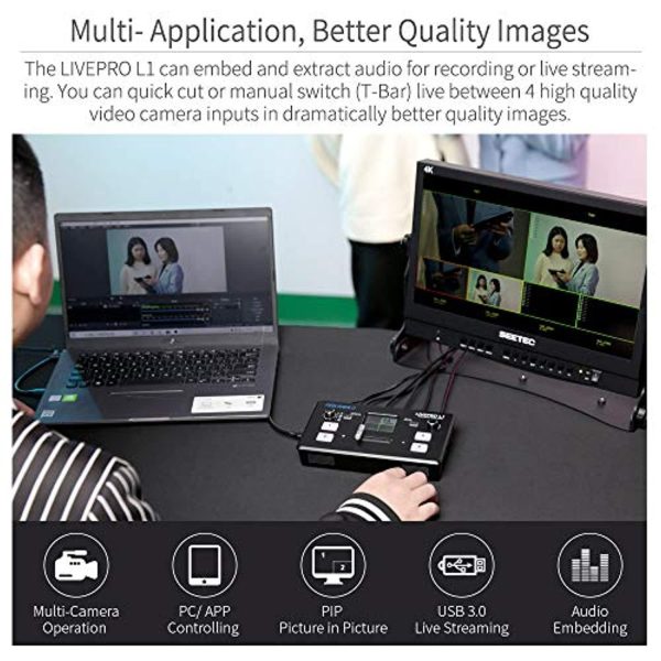 FEELWORLD LIVEPRO L1 V1 Multi Camera Video Mixer Switcher 2 Inch LCD Display 4 x HDMI Inputs USB 3.0 Output Format Real Time Production Live Streaming Lightweight (LIVEPROL1V1-OF-US)