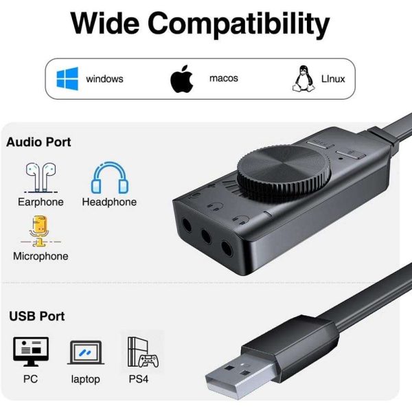 Virtual 7.1 USB Sound Card Adapter BENGOO External Audio Adapter Stereo Sound Card Converter 3.5mm AUX Microphone Jack for Gaming Headset Earphone PS4 Laptop Desktop Windows Mac OS Linux, Plug Play