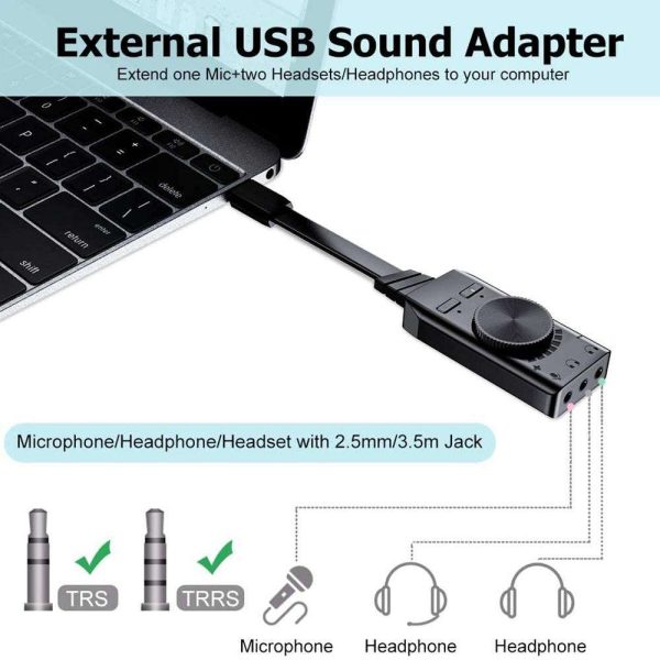 Virtual 7.1 USB Sound Card Adapter BENGOO External Audio Adapter Stereo Sound Card Converter 3.5mm AUX Microphone Jack for Gaming Headset Earphone PS4 Laptop Desktop Windows Mac OS Linux, Plug Play