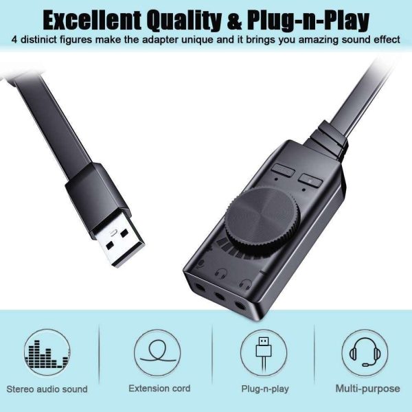 Virtual 7.1 USB Sound Card Adapter BENGOO External Audio Adapter Stereo Sound Card Converter 3.5mm AUX Microphone Jack for Gaming Headset Earphone PS4 Laptop Desktop Windows Mac OS Linux, Plug Play