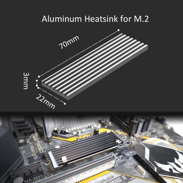 GLOTRENDS M.2 Heatsink for 2280 M.2 SSD, Fit for PC/PS5/PS5 Slim Installation, 22x70x3mm Aluminum Body, Including Thermal Pad (2 Packs)