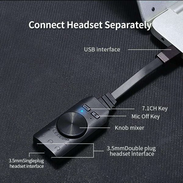 External Sound Card Virtual 7.1CH USB Sound Card Volume Adjustable 3-Port Output for Gaming Headset Earphone PS4 Laptop Desktop Windows Mac OS Linux, Plug Play