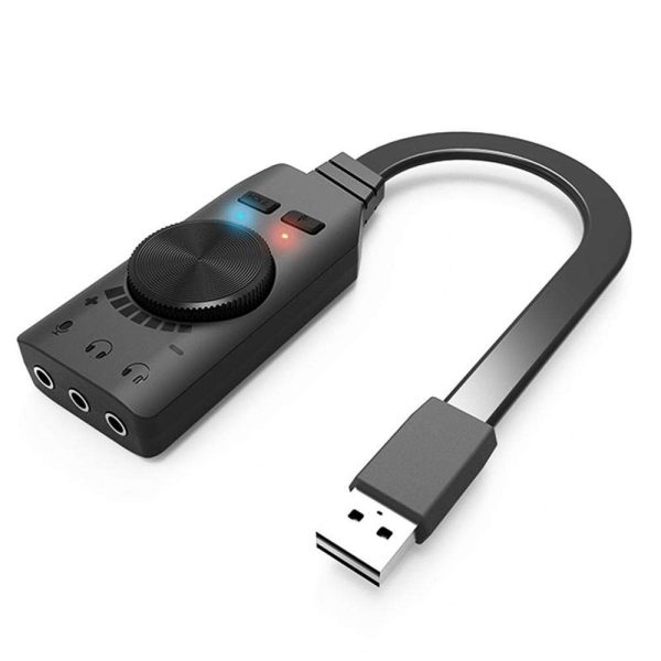 External Sound Card Virtual 7.1CH USB Sound Card Volume Adjustable 3-Port Output for Gaming Headset Earphone PS4 Laptop Desktop Windows Mac OS Linux, Plug Play