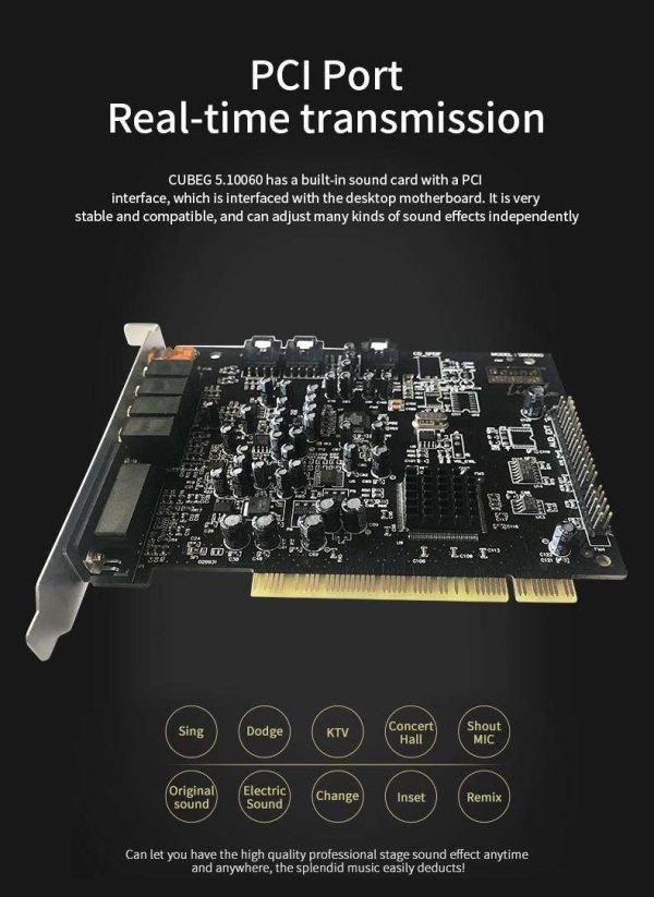 PCI  5.1K Sound Card SB0060 Gold-Plated Version Sound Card, Desktop Computer Built-in Sound Card