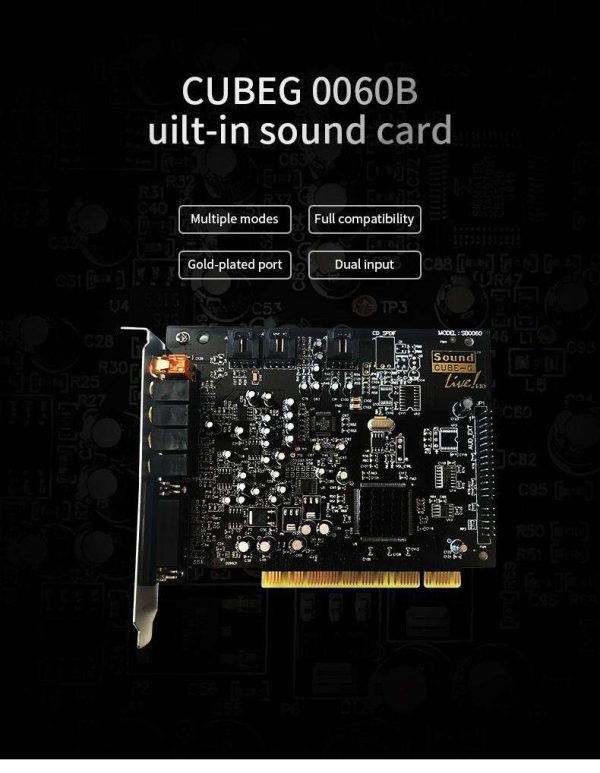 PCI  5.1K Sound Card SB0060 Gold-Plated Version Sound Card, Desktop Computer Built-in Sound Card