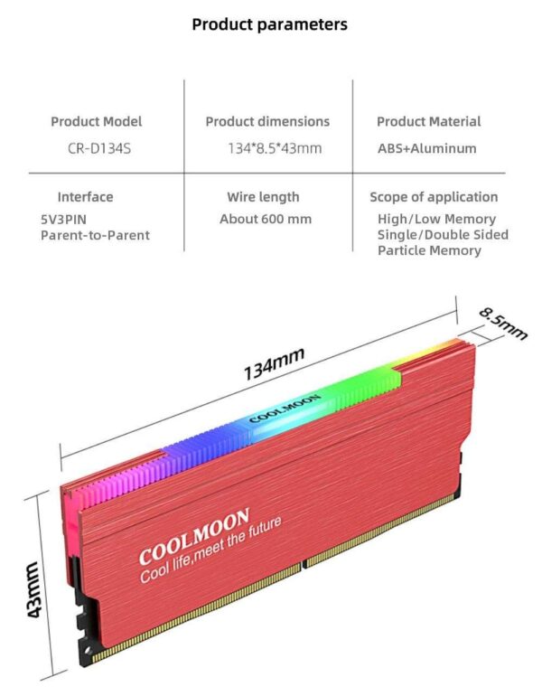 2Pcs ARGB DDR Memory RAM Cooler Armor, Memory Cooling Vest Radiator,  RGB DDR Heatsink with Controller for DIY PC Game MOD DDR3 DDR4 - Gray