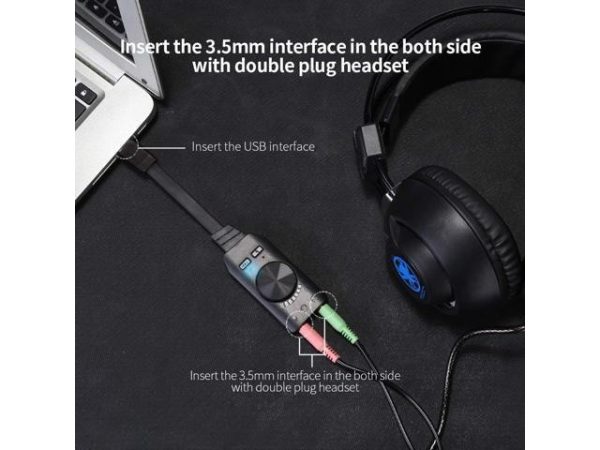 USB Sound Card Adapter, Virtual 7.1 Channel External USB Sound Card Audio Card 3.5mm USB Adapter USB to Earphone Headphone for PC Laptop Desktop Windows Mac OS Linux PS4 (Black)