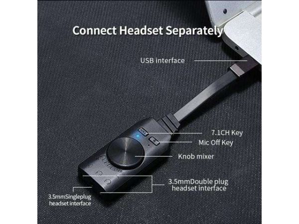 USB Sound Card Adapter, Virtual 7.1 Channel External USB Sound Card Audio Card 3.5mm USB Adapter USB to Earphone Headphone for PC Laptop Desktop Windows Mac OS Linux PS4 (Black)